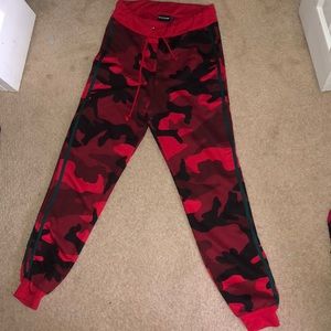Red camp joggers